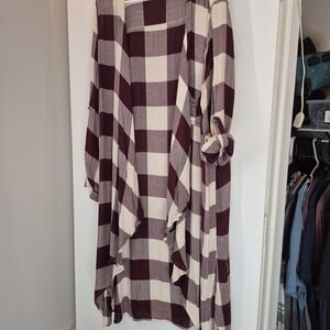 Plaid Women's Blouse - Burgundy and White